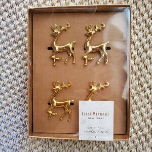 Isaac Muzrahi Gold Reindeer Napkin Rings Set of 4